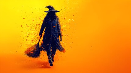 Silhouetted witch, autumnal backdrop