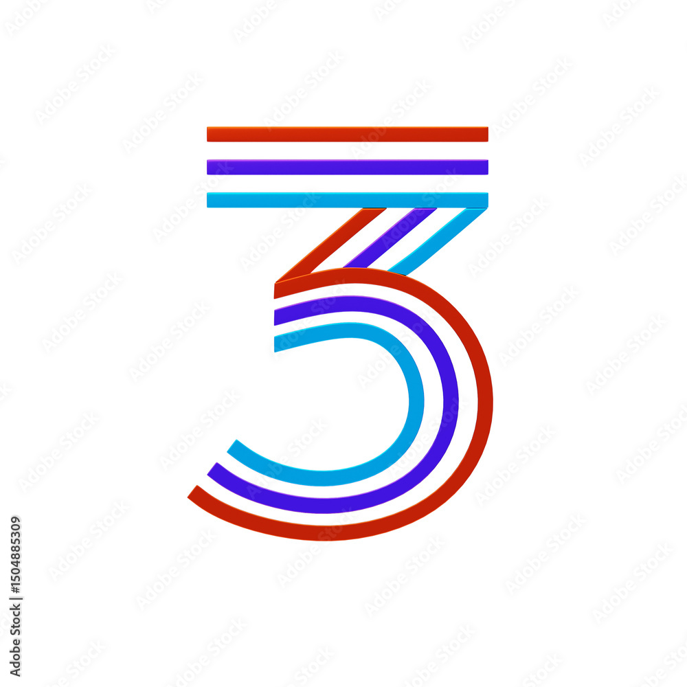 Fototapete 3D Number 3 Shape Parallel lines Text