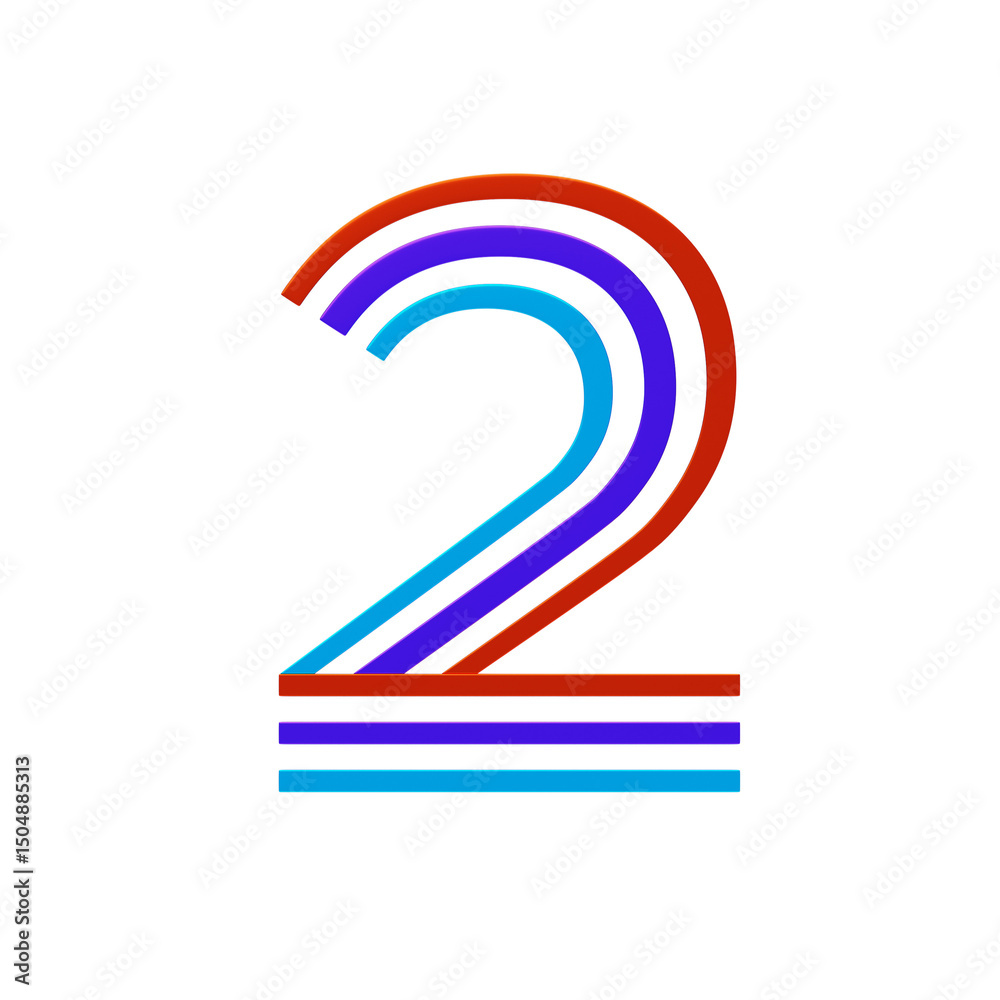 Fototapete 3d number 2 shape parallel lines text