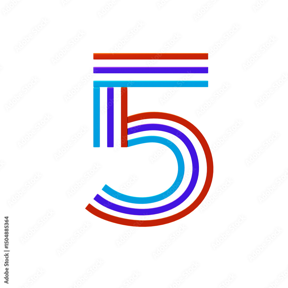 Fototapete 3d number 5 shape parallel lines text