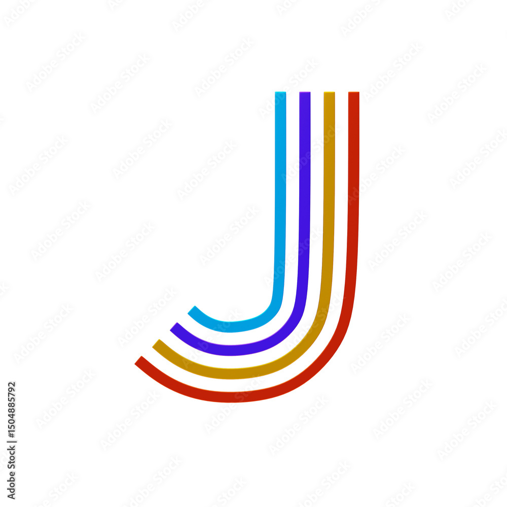 Fototapete j letter 3d shape parallel lines text