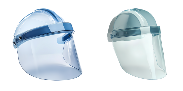 High-quality face shields on a transparent background, showcasing modern design and transparent visor