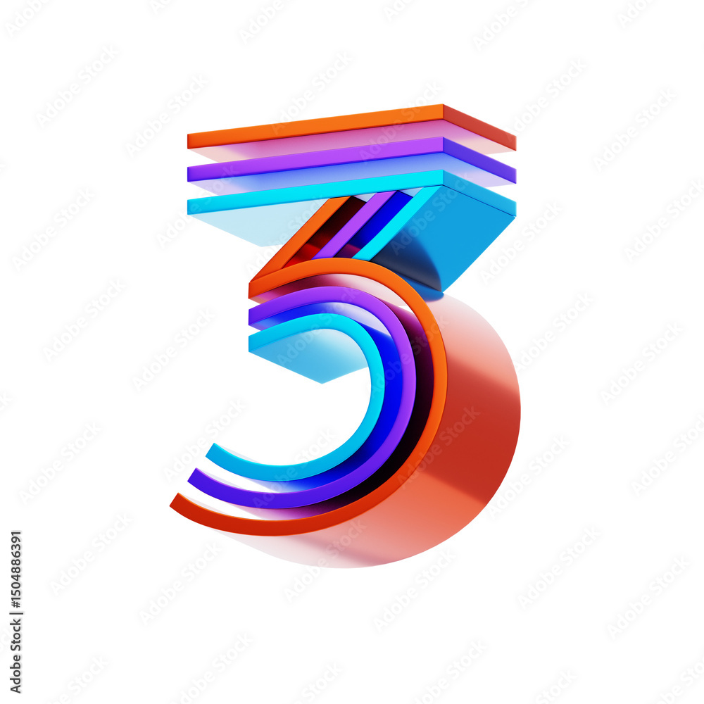 Fototapete 3d number 3 shape parallel lines text