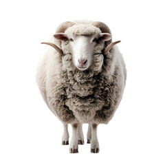 Arles Merino sheep standing calmly isolated on a transparent background 