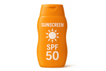 Sunscreen lotion providing high-level uv defense, resting on clear surface with spf 50 protection for summer skin safety
