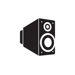 Obraz premium Black and white silhouette illustration of a modern loudspeaker audio system with woofer and tweeter drivers for music playback and sound amplification