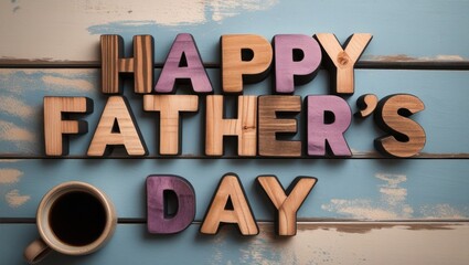 happy father day greeing card in wood type