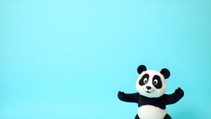 Fototapeta premium cat on blue background, panda on bamboo, panda on bamboo mat, panda and bamboo, panda with bamboo, 