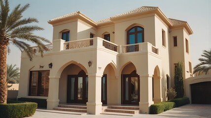 Fototapeta premium Potrait of luxurious house in the rich neighbourhood in Dubai AI Generated Image