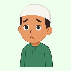 Anxious Muslim Boy – Islamic Child Character with Worried Expression