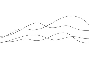 Thin abstract endless wavy curved lines on a white background, vector, hand-drawn. Minimalistic simple modern background for decoration, banner, poster. Movement of a stream, energy, wave