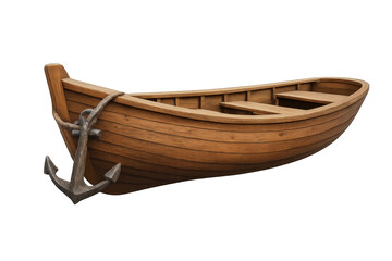 Classic wooden rowboat with attached anchor, isolated on transparent background, ready for maritime adventures
