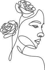 Minimalist woman line art with flowers vector art. 