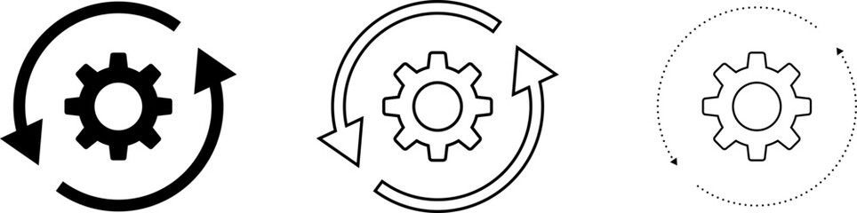Sync process icon. Gear rotation icon set for process automation