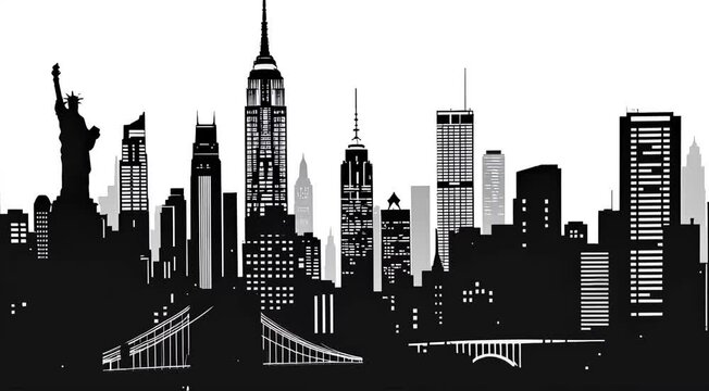 New york city skyline black and white