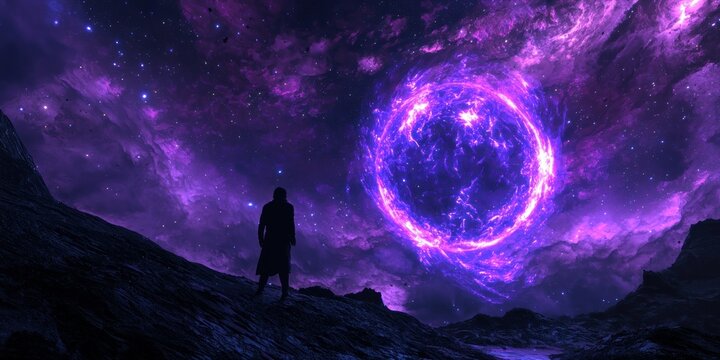 A deep-space setting where an astronaut encounters an unexplained, floating energy sphere