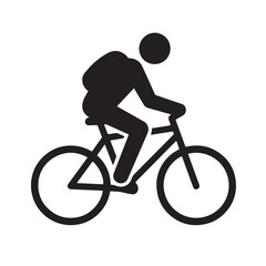 Black silhouette of cyclist riding bicycle on white background simple flat design