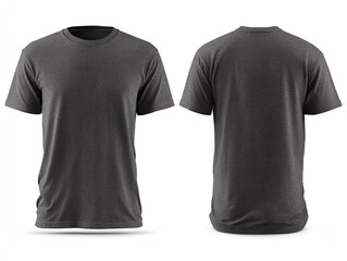 Dark grey short-sleeved crew neck t-shirt, front and back views on white background