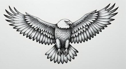 Fototapeta premium Majestic Eagle in Flight A Detailed Stippling Illustration