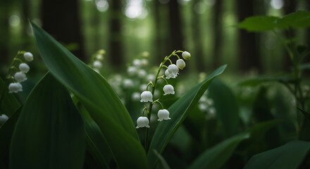 Obraz premium close up image of lily of the valley in the woods