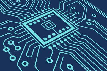 Glowing blue circuit background with tech digital lines and central copy area. Vector design perfect for landing pages, banners, or header visuals.

