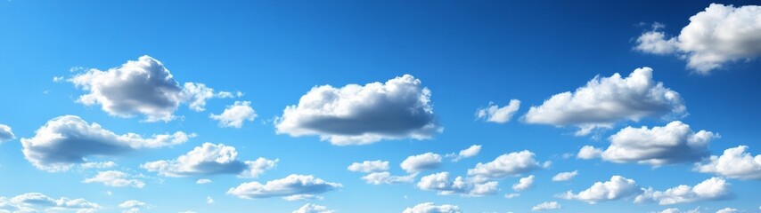 Naklejka premium Clear Blue Sky with Fluffy White Clouds on a Bright Day