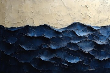 Abstract Ocean Waves Painting Blue Beige Texture Art