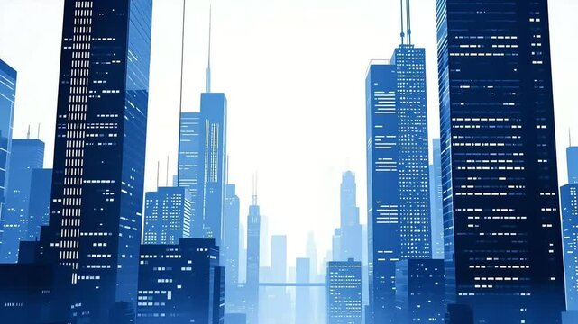 Futuristic cityscape blue skyscrapers aerial view