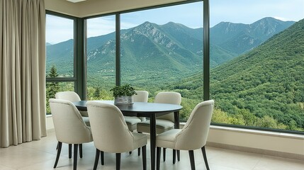 Dining area with panoramic mountain views.