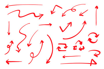 ベクターのペンの手書きの矢印セット 赤