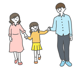 手をつないだ親子3人