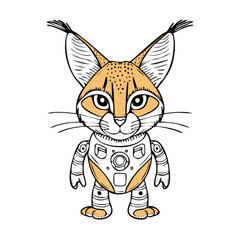 Fototapeta premium Caracal Robot vector illustration in hand-drawn sketch style with minimalist detail