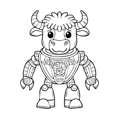 Obraz premium Bison Robot vector illustration in hand-drawn sketch style with minimalist detail