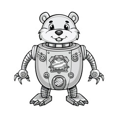 Groundhog Robot vector illustration in hand-drawn sketch style with minimalist detail