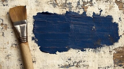 Navy Blue Paint Brush Stroke on Weathered Wood Texture