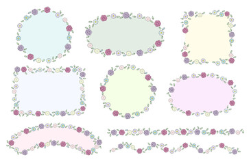 アウトラインがついたお花のフレーム&あしらいセット_パステルカラー