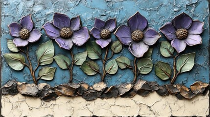 Elegant Purple Flowers 3D Textured Art Canvas Wall Decor