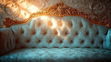 Gilded couch bathed in golden sunlight