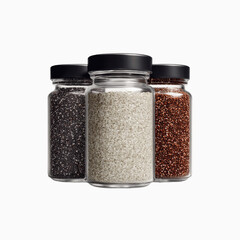 Three Jars of Quinoa Black, White, and Red Quinoa
