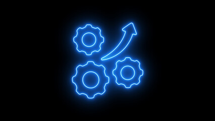 Glowing Neon Workflow Icon. Process Management and Task Coordination on Black Background