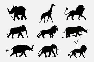 Fototapeta premium African Wildlife Silhouettes: A Collection of Nine Elegant Animal Icons