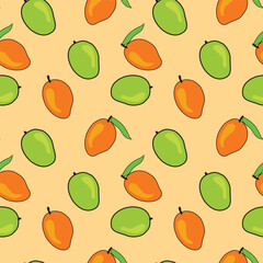 green and ripe mango pattern background design, seamless pattern of fruits