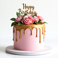 Elegant Pink & Gold Birthday Cake.