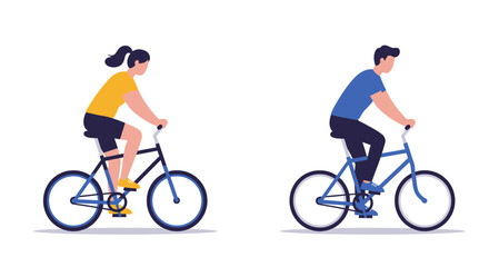 Naklejka premium Two cyclists one in yellow and one in blue riding bicycles