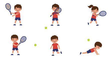 Animated Children Playing Tennis and Exercising