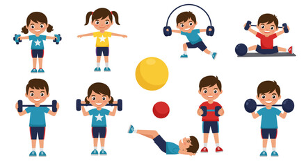 Cheerful Children Engaging in Diverse Fitness Activities