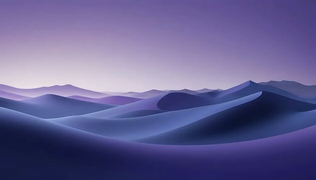 Fototapeta Serene landscape of rolling desert dunes bathed in soft, cool, ethereal purple and blue hues