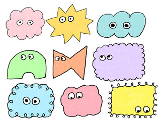 手描きイラストセット　幾何学模様　ギョロ目