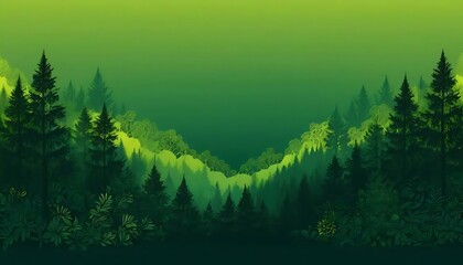 Fototapeta premium An artistic rendering of a serene, green forest landscape showcasing layers of trees and foliage.