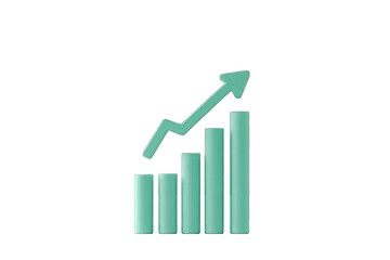 Ascending teal bar graph with upward arrow, illustrating growth and progress